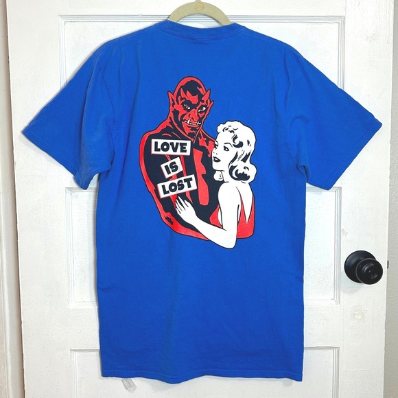 Empyre Mens Blue Love Is Lost Devil Graphic T-Shirt Medium Streetwear Skate Tee - Picture 2 of 4